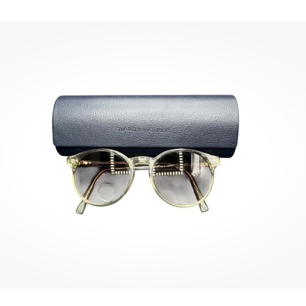 Warby Parker‎ Fenton Round Sunglasses Clear Crystal Grey Gradient Lenses w/ Case